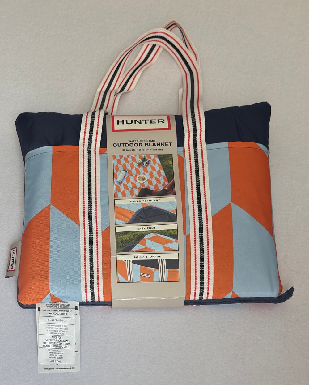 NWT Hunter Water-Resistant Outdoor Blanket 60"x72" Geometric Picnic Tote